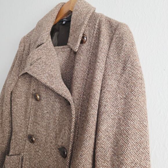 Zara Wool Brown Double-Breasted Peacoat - Picture 2 of 12